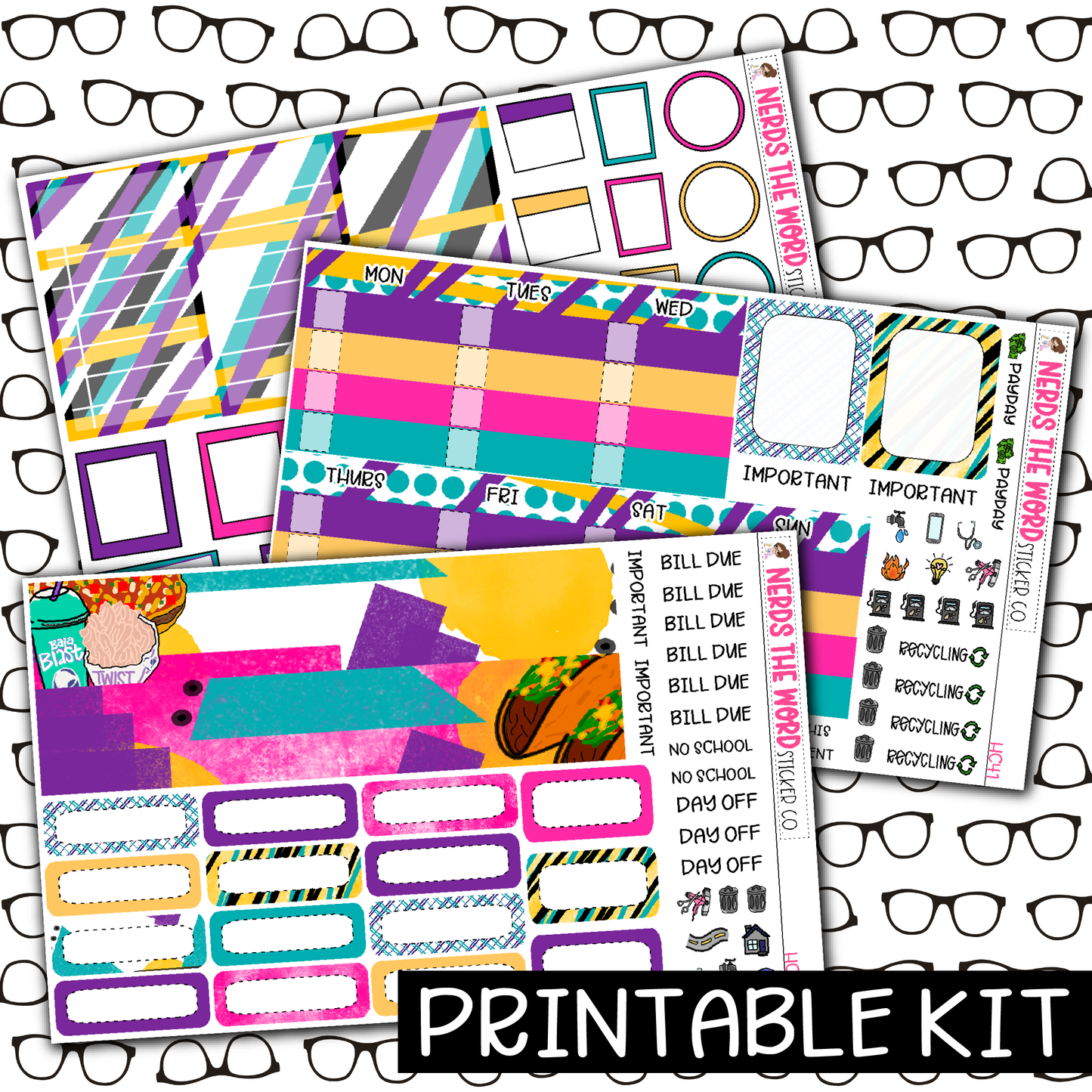 PRINTABLE -Tacos Monthly, Weekly and or Journaling Sticker Kit