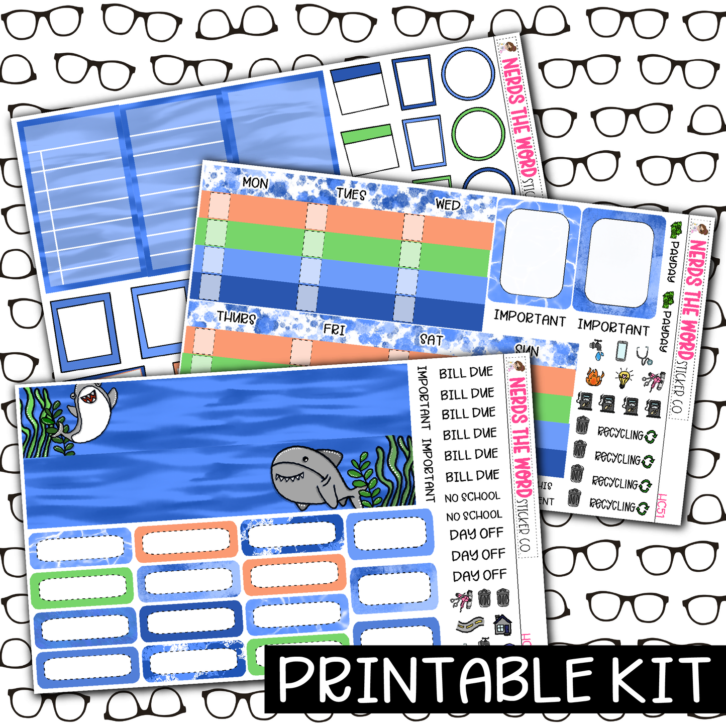 PRINTABLE - Be A Shark Monthly, Weekly and or Journaling Sticker Kit