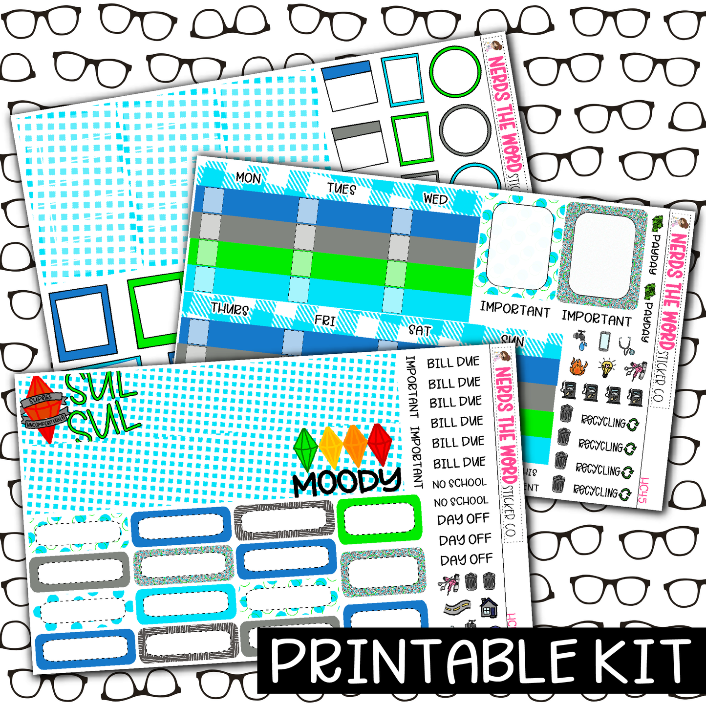 PRINTABLE - Sul Sul Monthly, Weekly and or Journaling Sticker Kit