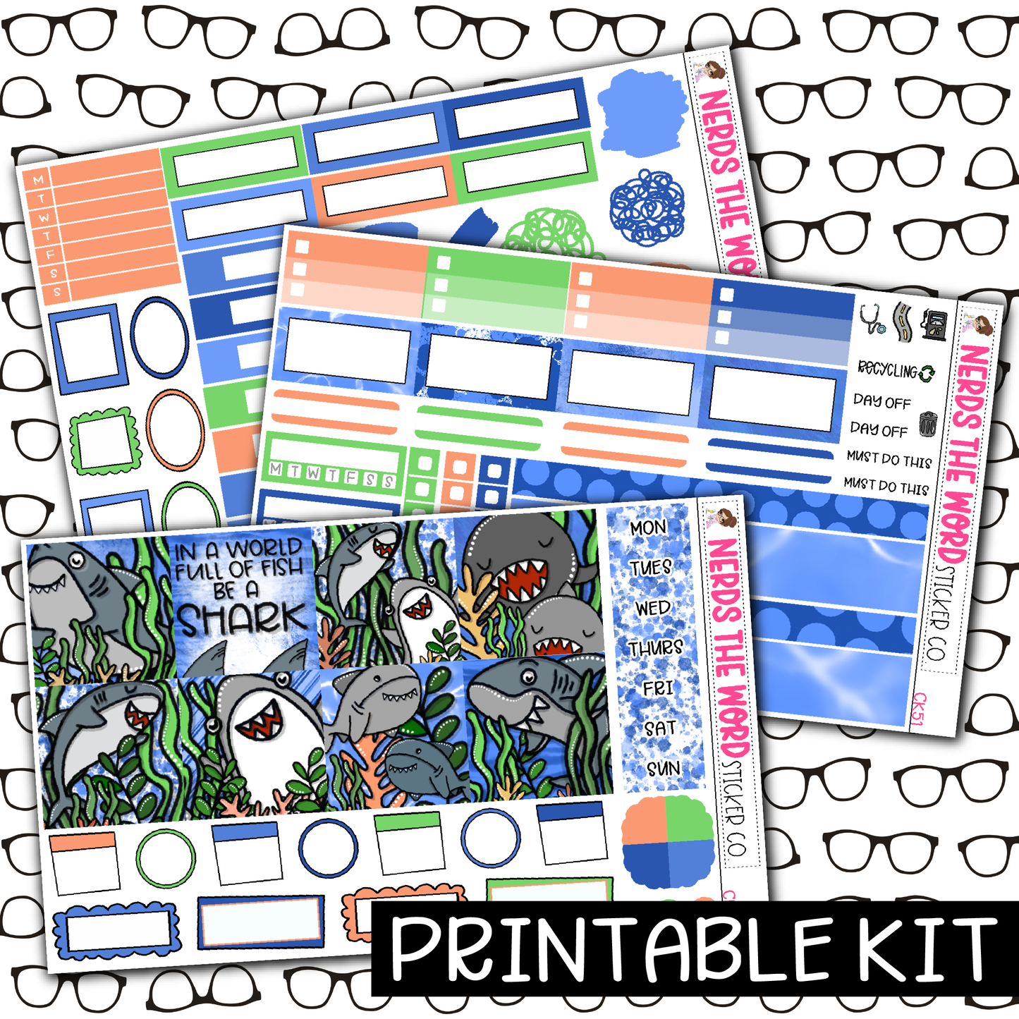 PRINTABLE - Be A Shark Monthly, Weekly and or Journaling Sticker Kit