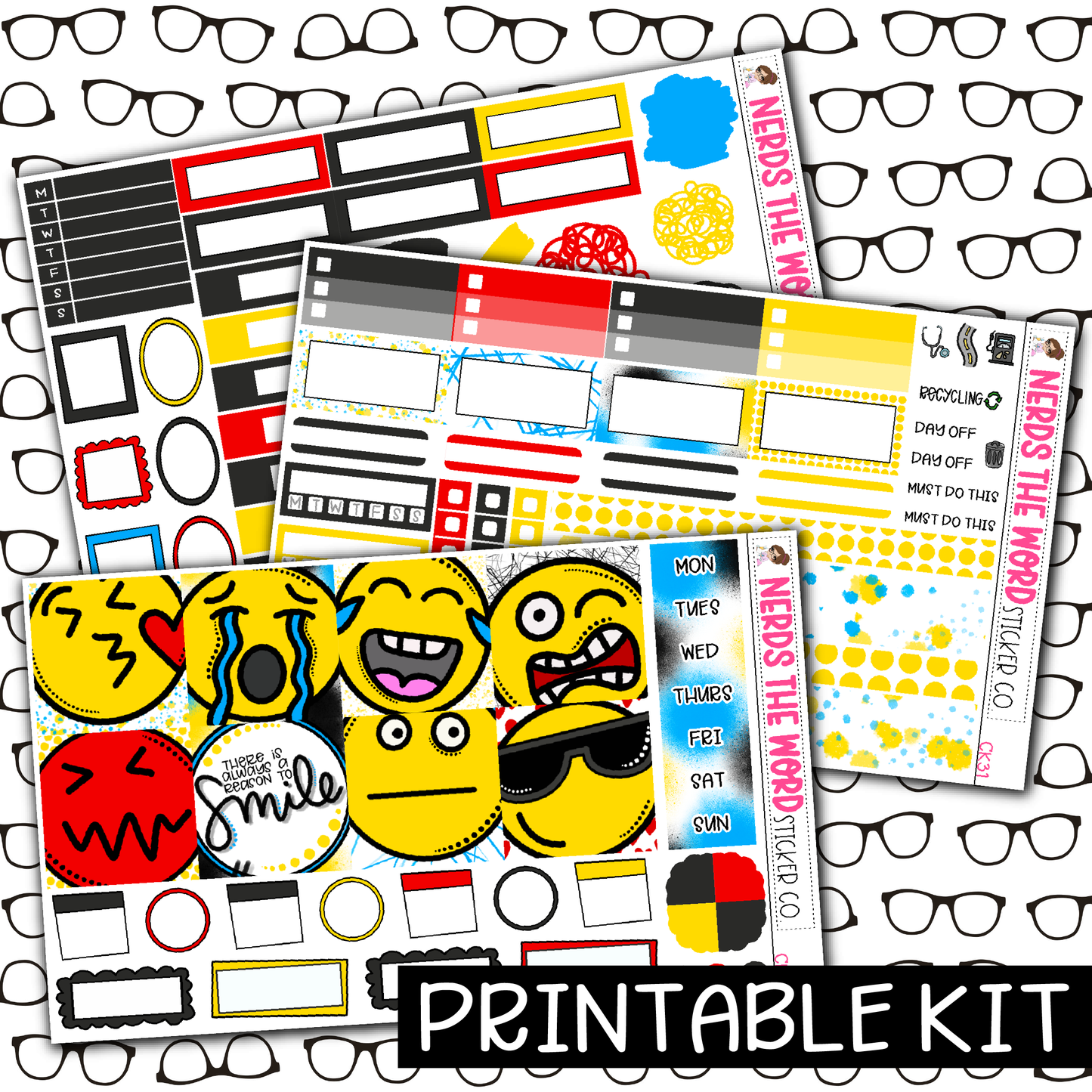 PRINTABLE -  Faces Monthly, Weekly and or Journaling Sticker Kit