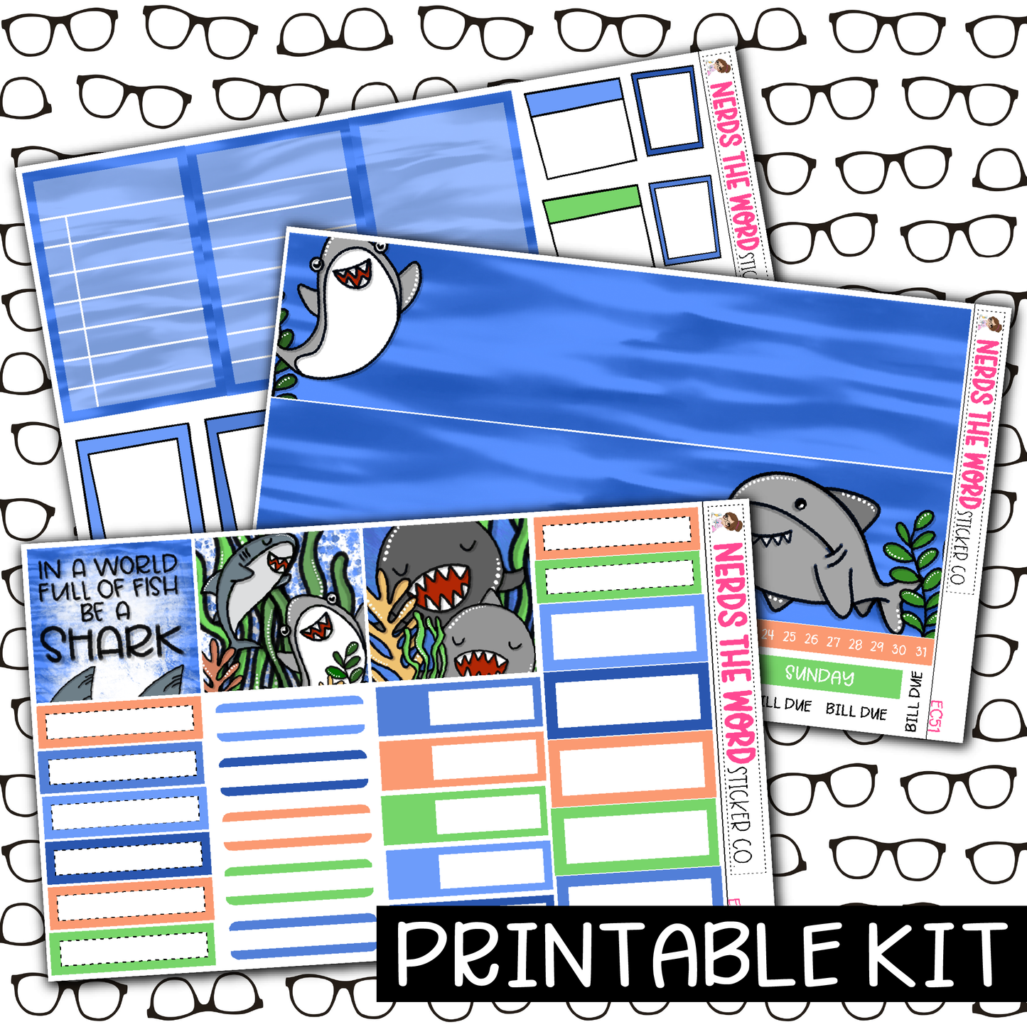 PRINTABLE - Be A Shark Monthly, Weekly and or Journaling Sticker Kit