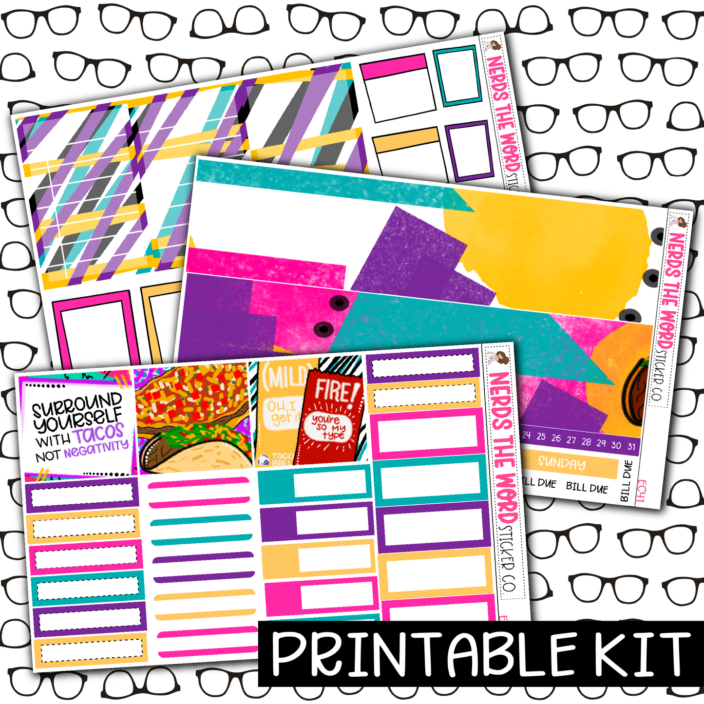 PRINTABLE -Tacos Monthly, Weekly and or Journaling Sticker Kit