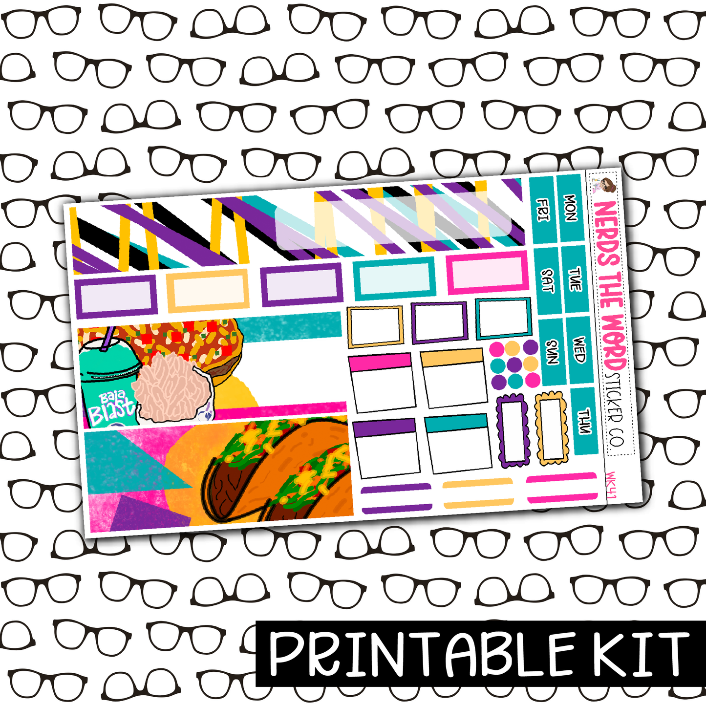 PRINTABLE -Tacos Monthly, Weekly and or Journaling Sticker Kit