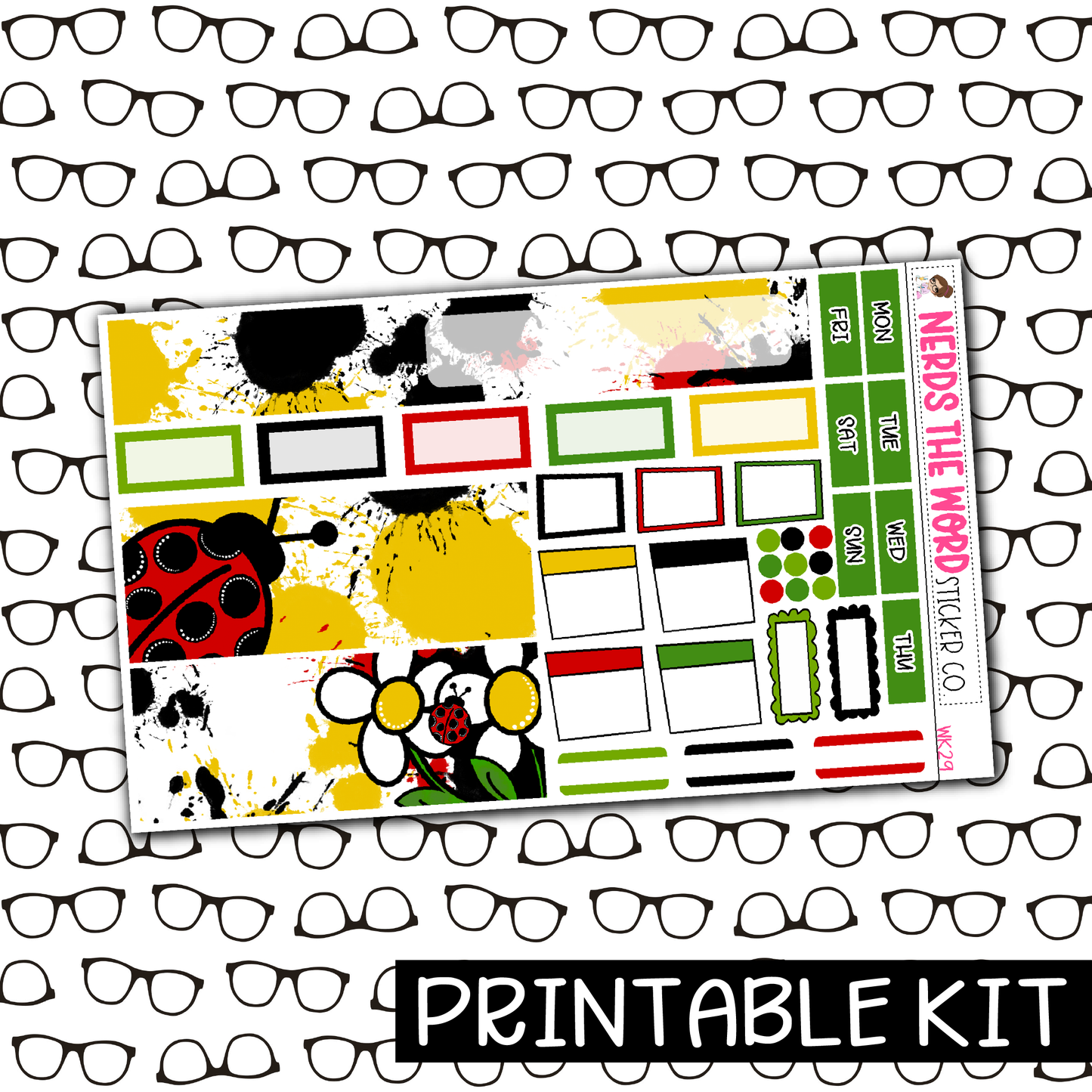 PRINTABLE -  Ladybug Gnome Monthly, Weekly and or Journaling Sticker Kit