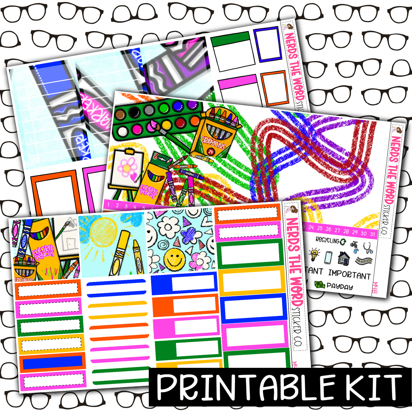 PRINTABLE - Color Monthly, Weekly and or Journaling Sticker Kit