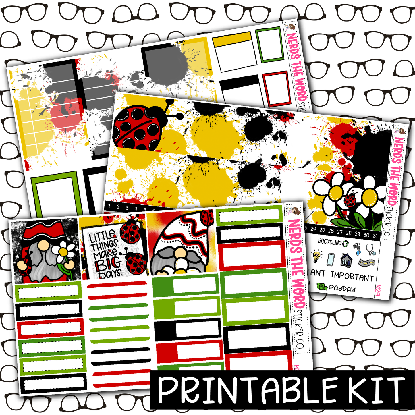 PRINTABLE -  Ladybug Gnome Monthly, Weekly and or Journaling Sticker Kit
