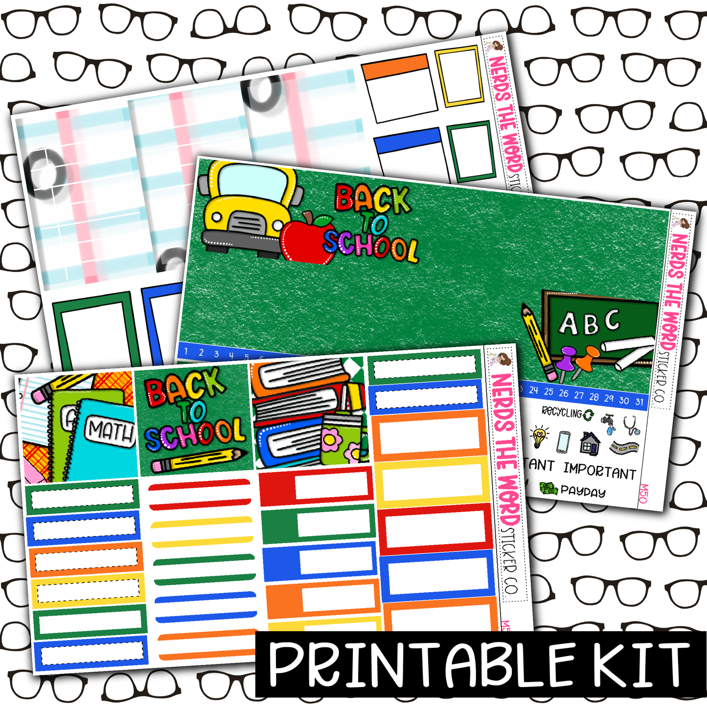 PRINTABLE - Back To School Monthly, Weekly and or Journaling Sticker Kit