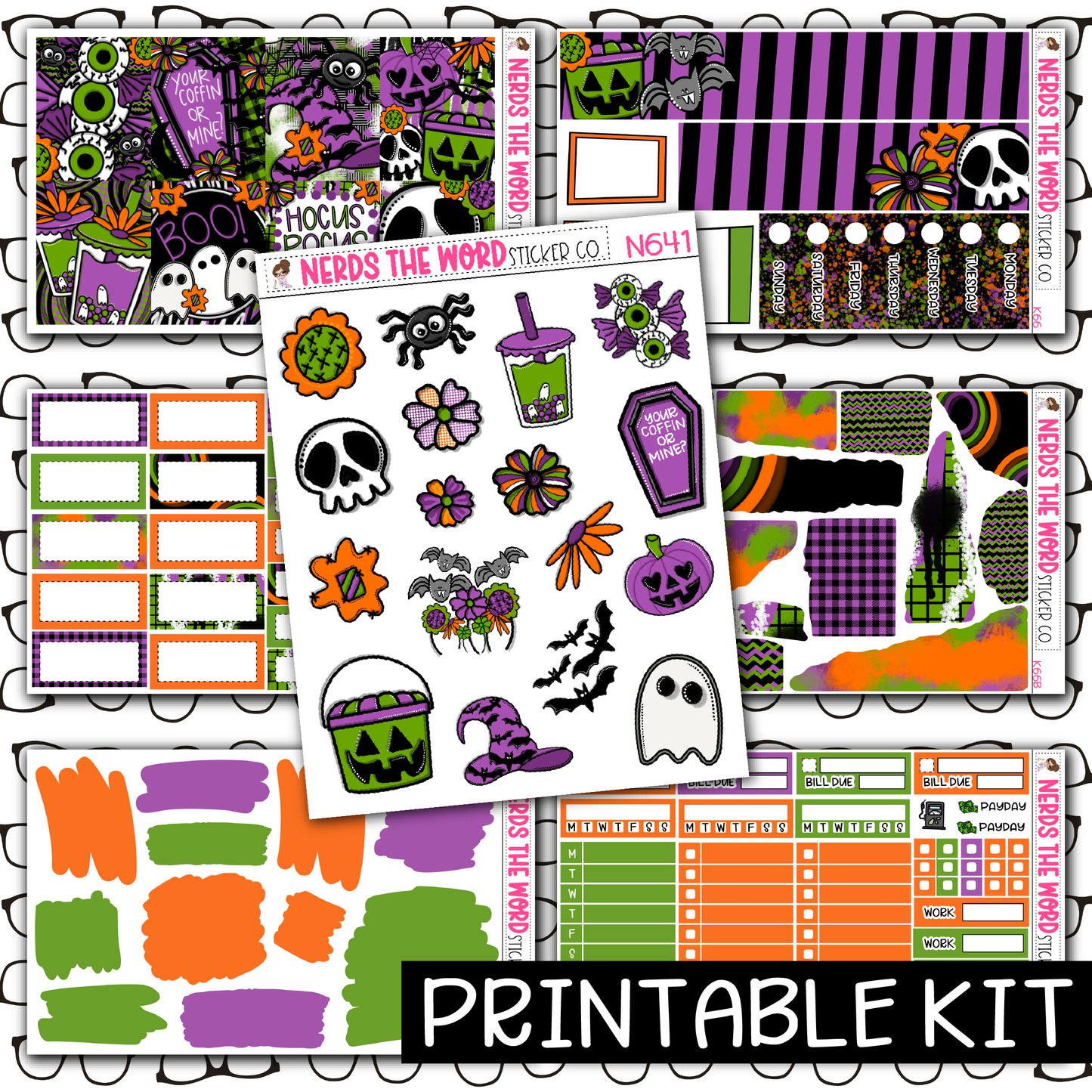 PRINTABLE - Spooky Season Monthly, Weekly and or Journaling Sticker Kit