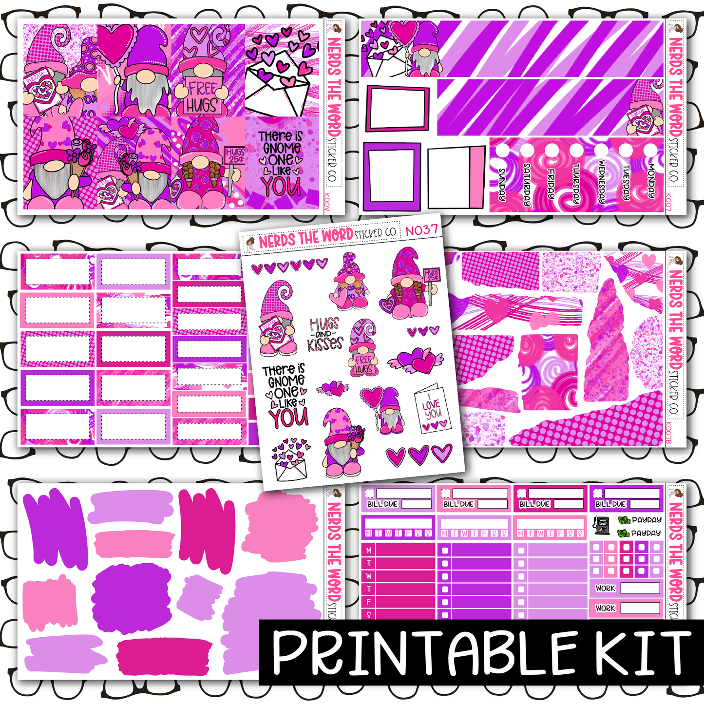 PRINTABLE - Gnome One Like You Monthly, Weekly and or Journaling Sticker Kit