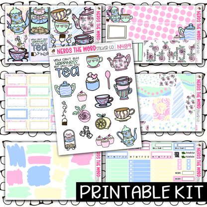 PRINTABLE -   Tea Party Monthly, Weekly and or Journaling Sticker Kit