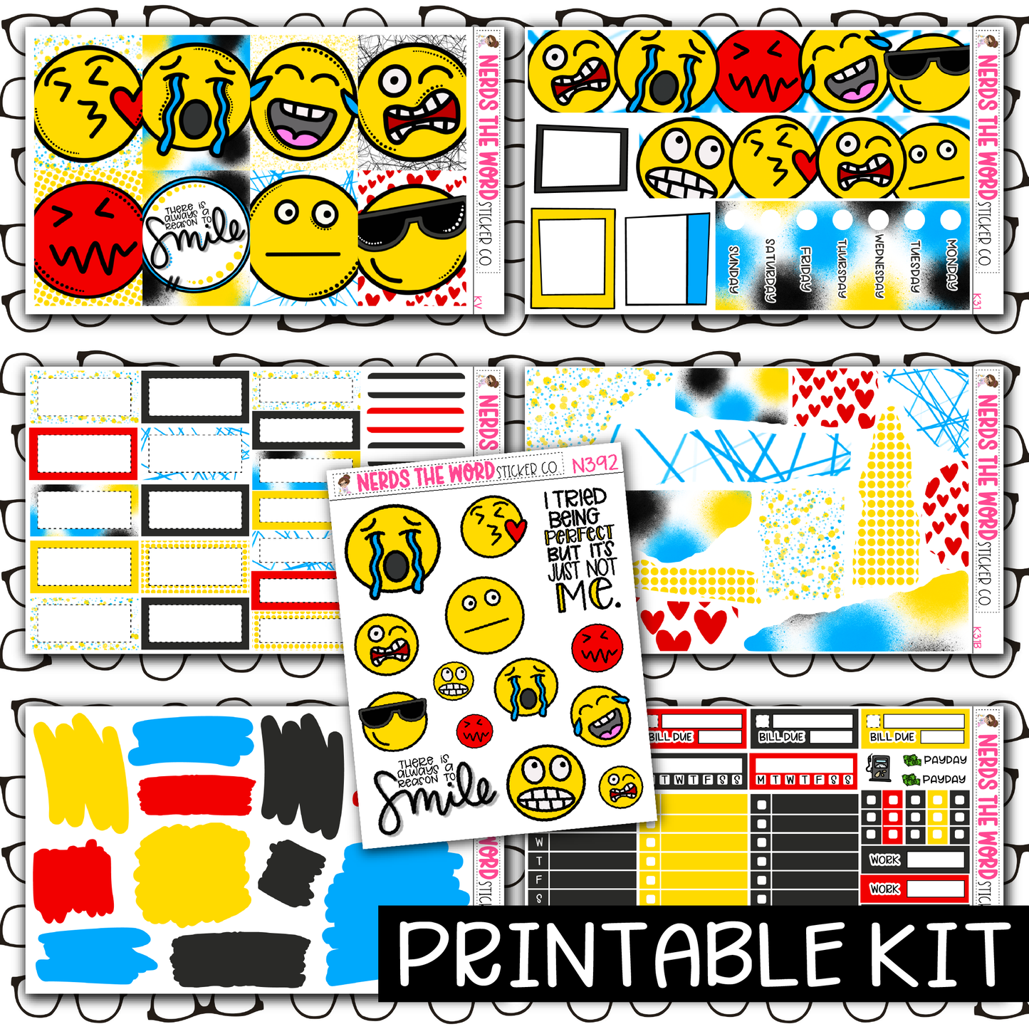 PRINTABLE -  Faces Monthly, Weekly and or Journaling Sticker Kit