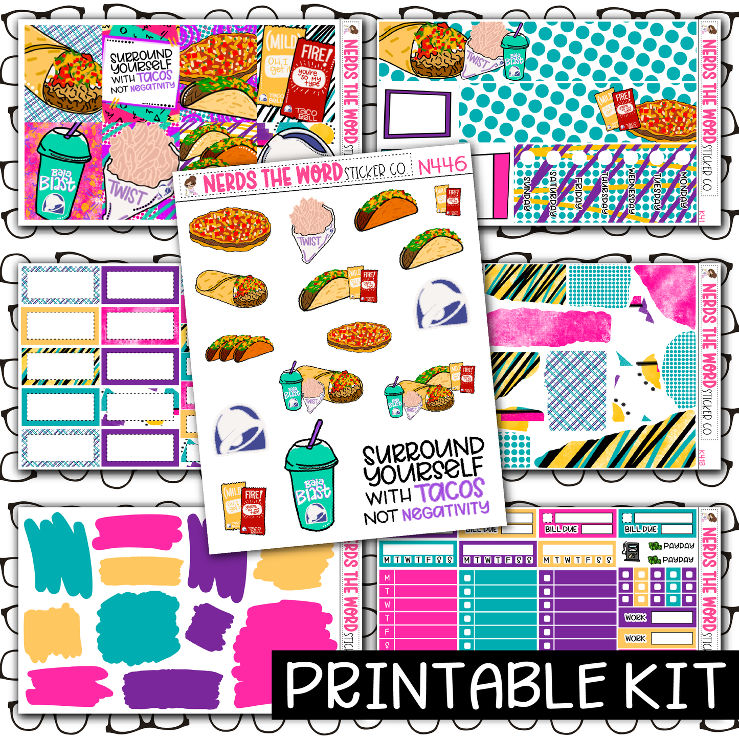 PRINTABLE -Tacos Monthly, Weekly and or Journaling Sticker Kit