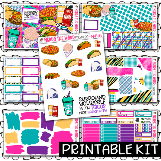 PRINTABLE -Tacos Monthly, Weekly and or Journaling Sticker Kit
