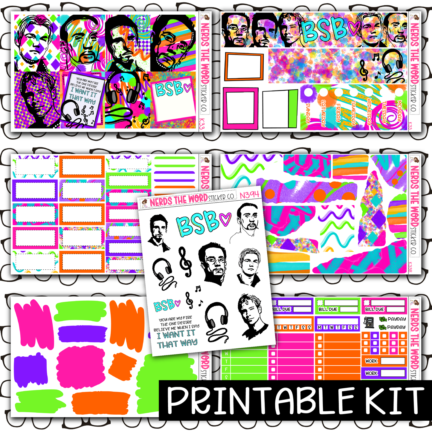 PRINTABLE - BSB Monthly, Weekly and or Journaling Sticker Kit