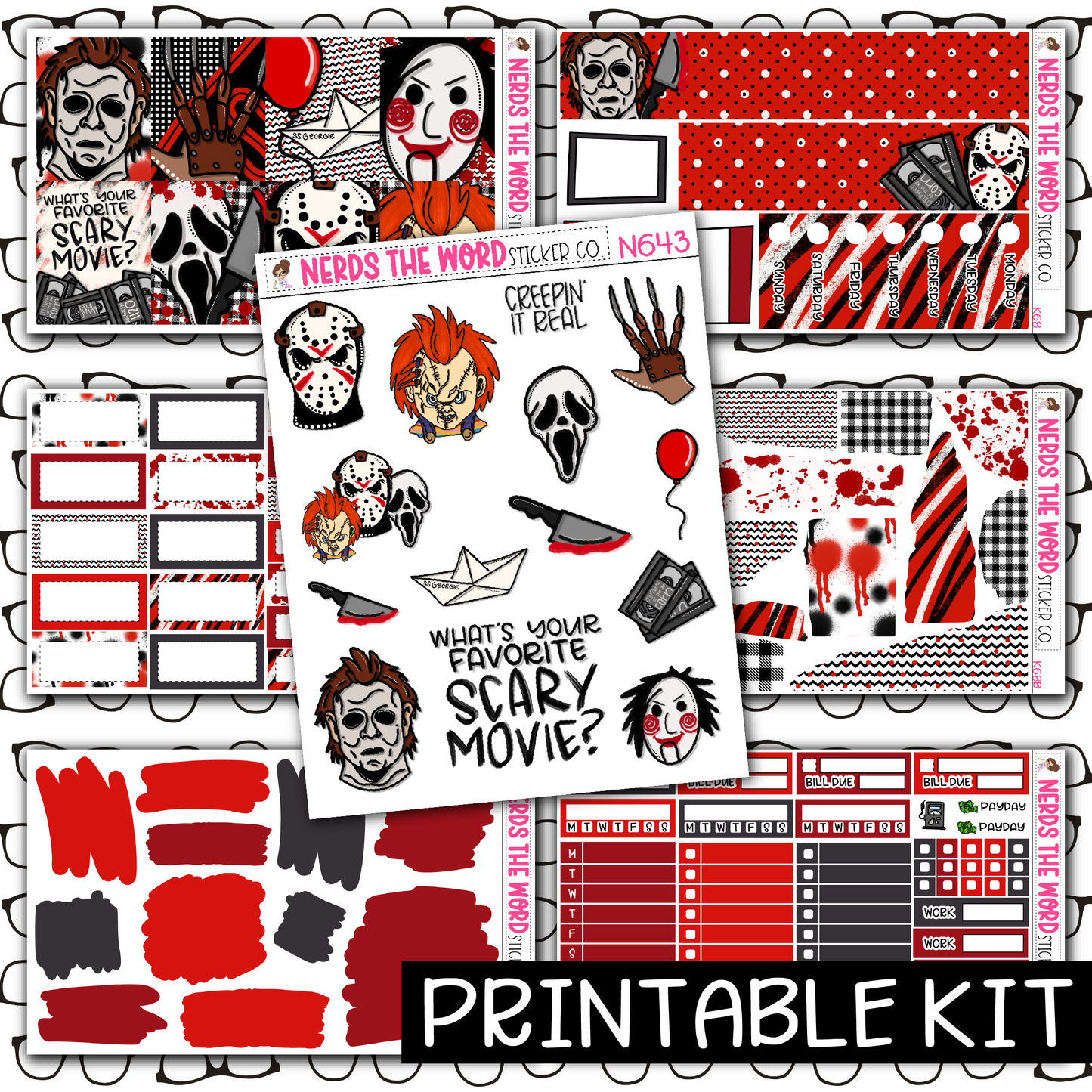 PRINTABLE - Horror Nights Monthly, Weekly and or Journaling Sticker Kit