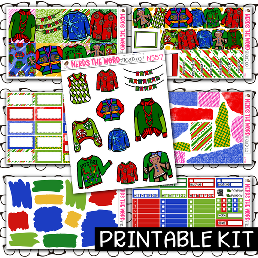 PRINTABLE - Ugly Sweater Monthly, Weekly and or Journaling Sticker Kit