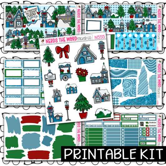 PRINTABLE - Christmas Village Monthly, Weekly and or Journaling Sticker Kit
