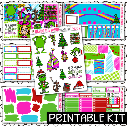 PRINTABLE - You're a Mean One Monthly, Weekly and or Journaling Sticker Kit