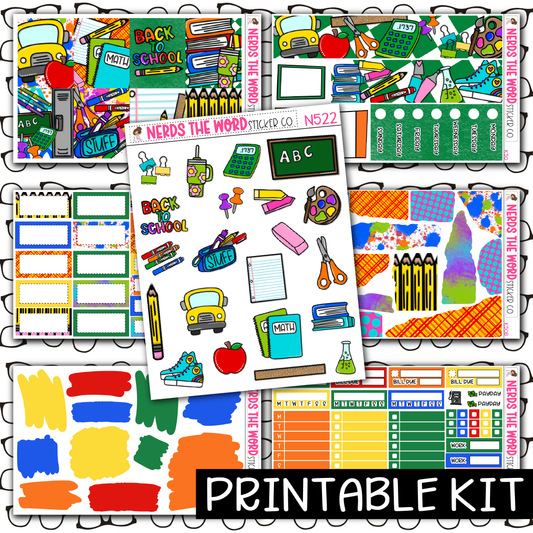 PRINTABLE - Back To School Monthly, Weekly and or Journaling Sticker Kit