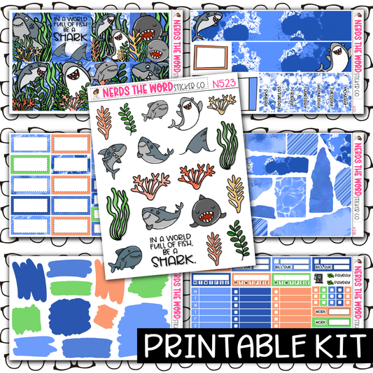 PRINTABLE - Be A Shark Monthly, Weekly and or Journaling Sticker Kit