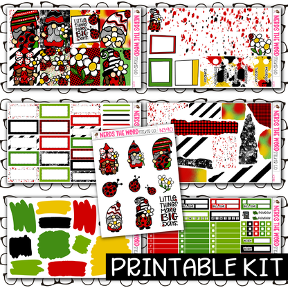 PRINTABLE -  Ladybug Gnome Monthly, Weekly and or Journaling Sticker Kit