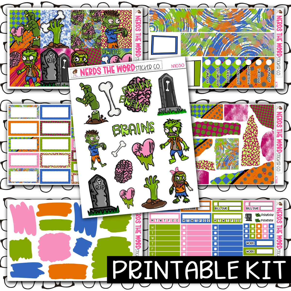 PRINTABLE - Brains Monthly, Weekly and or Journaling Sticker Kit