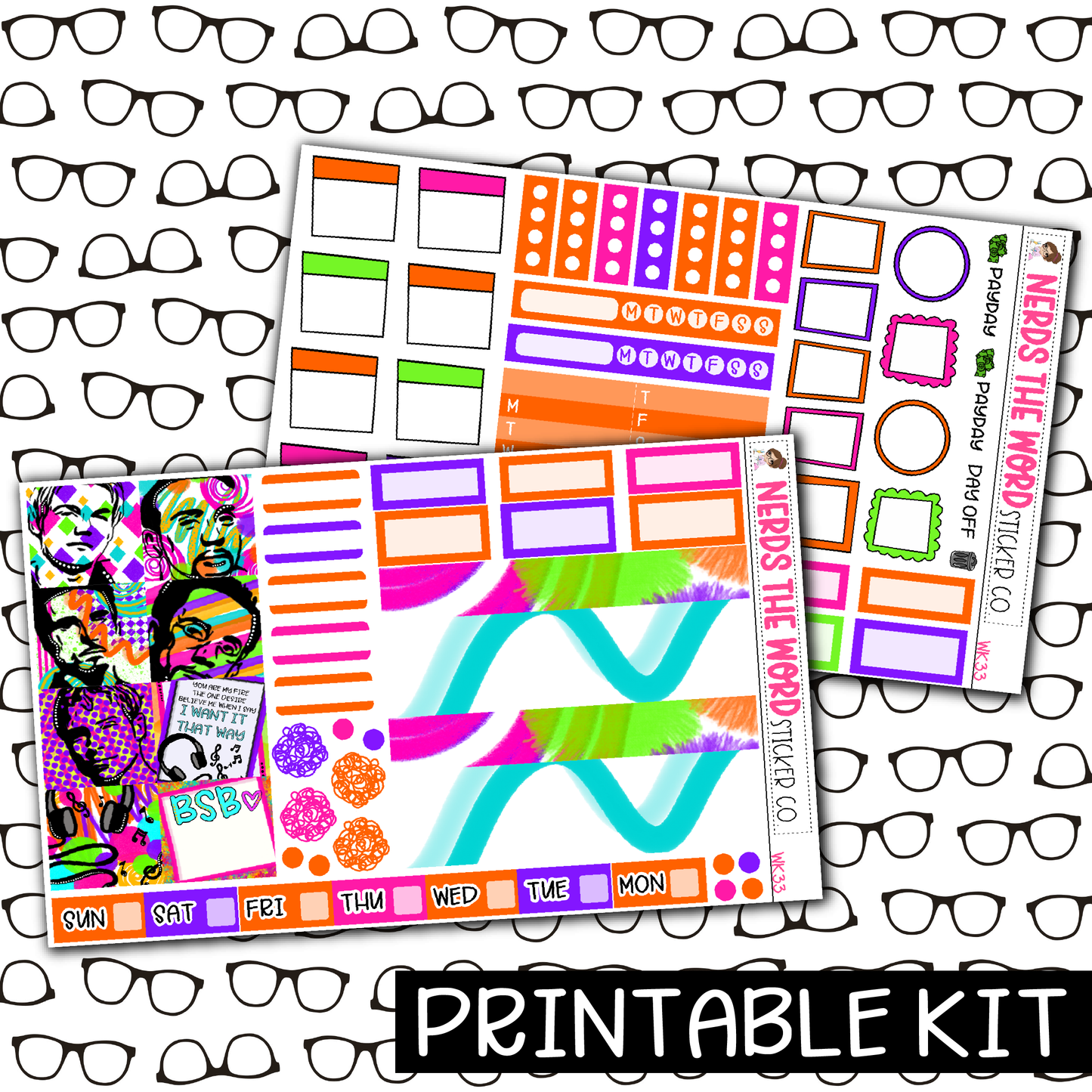PRINTABLE - BSB Monthly, Weekly and or Journaling Sticker Kit