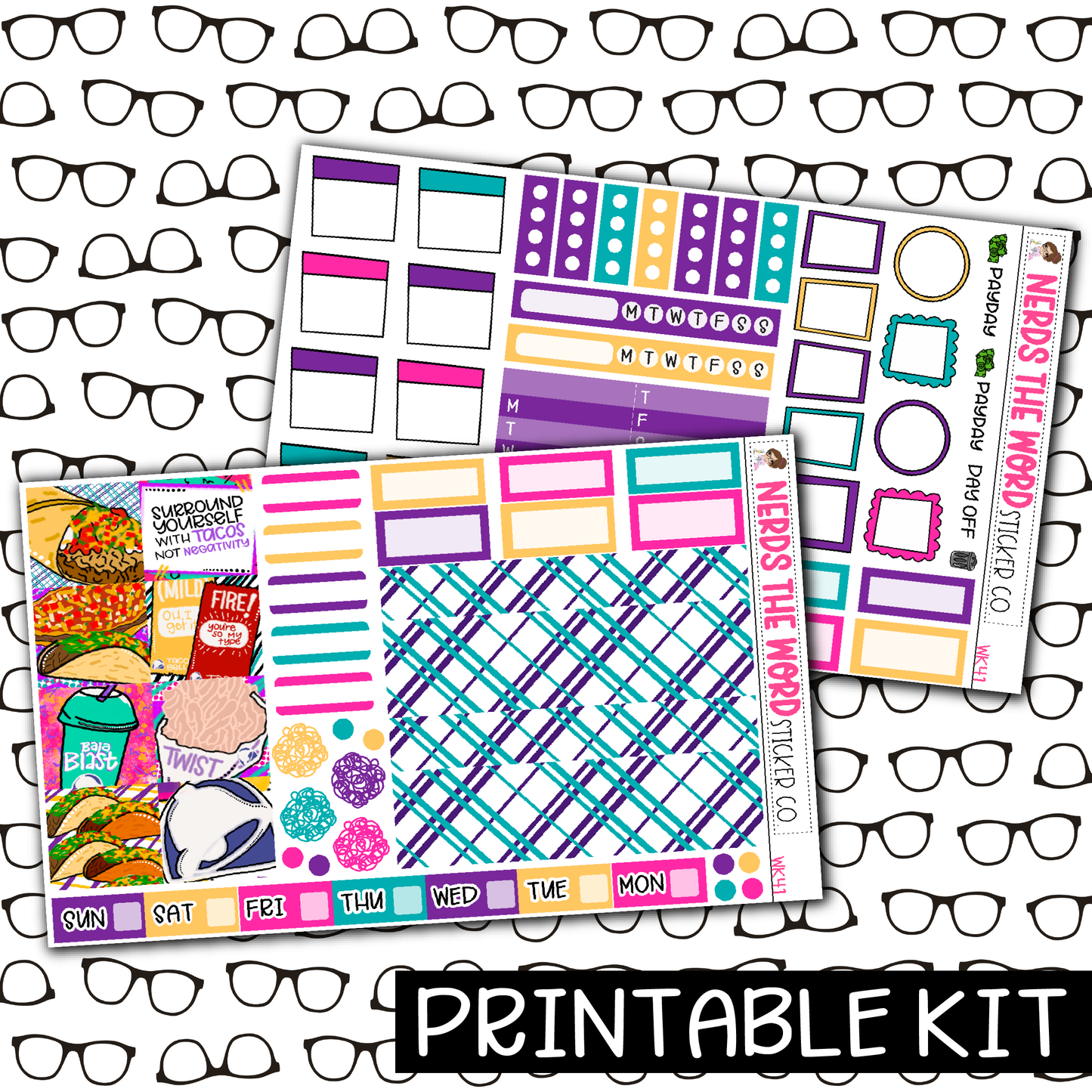 PRINTABLE -Tacos Monthly, Weekly and or Journaling Sticker Kit