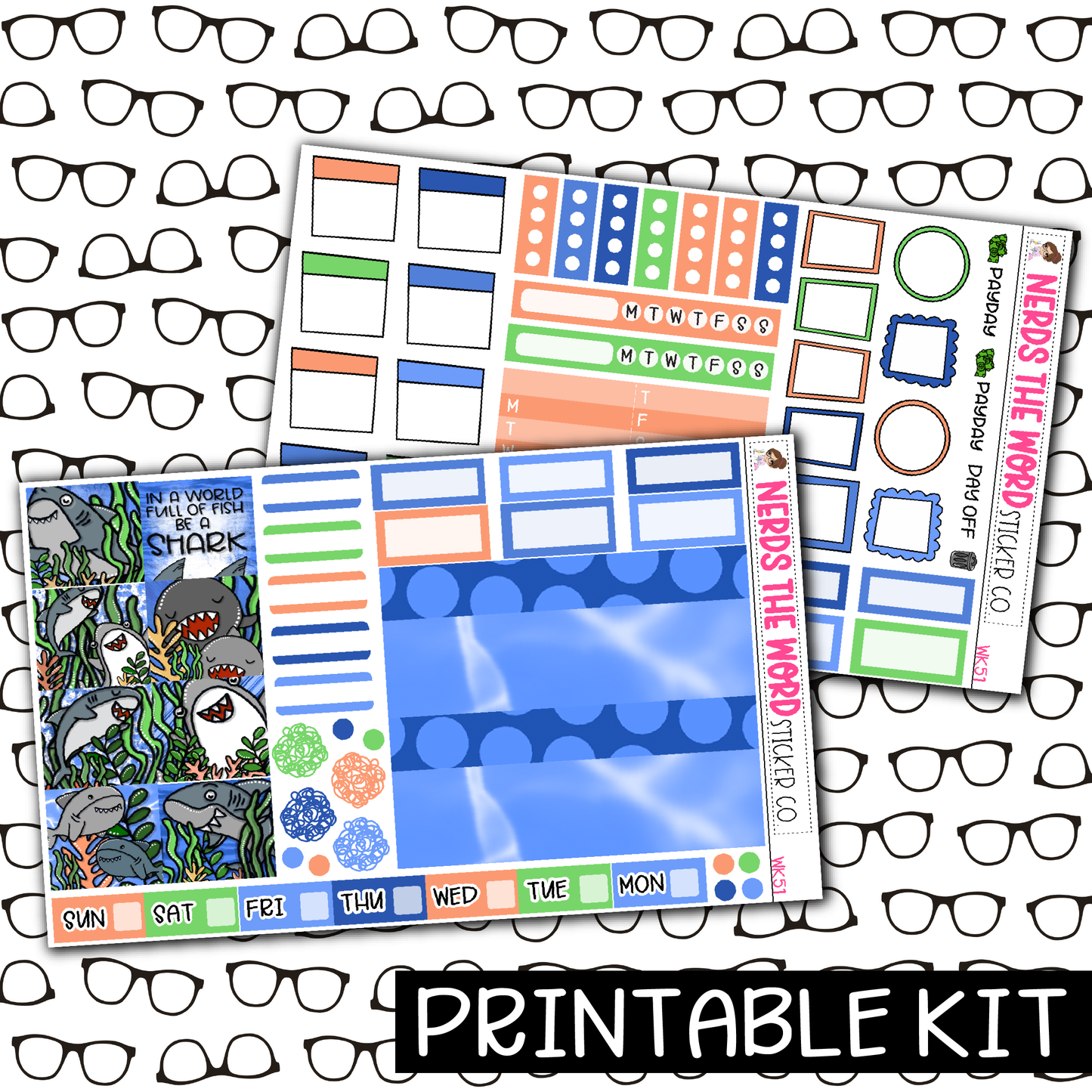 PRINTABLE - Be A Shark Monthly, Weekly and or Journaling Sticker Kit