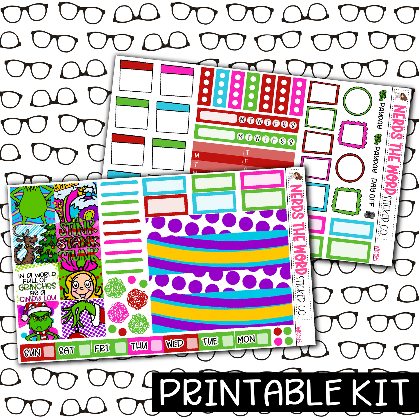 PRINTABLE - You're a Mean One Monthly, Weekly and or Journaling Sticker Kit