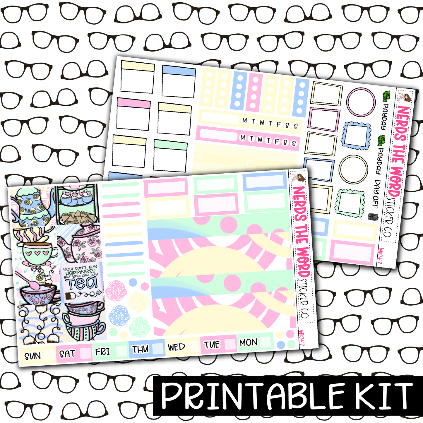PRINTABLE -   Tea Party Monthly, Weekly and or Journaling Sticker Kit