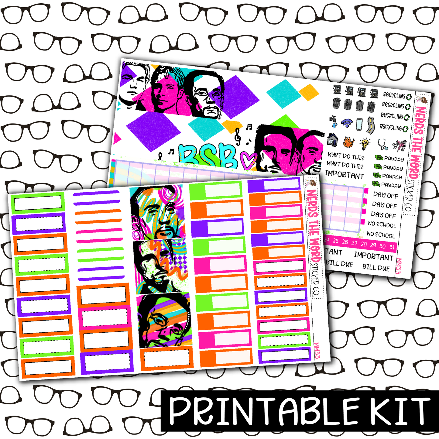 PRINTABLE - BSB Monthly, Weekly and or Journaling Sticker Kit