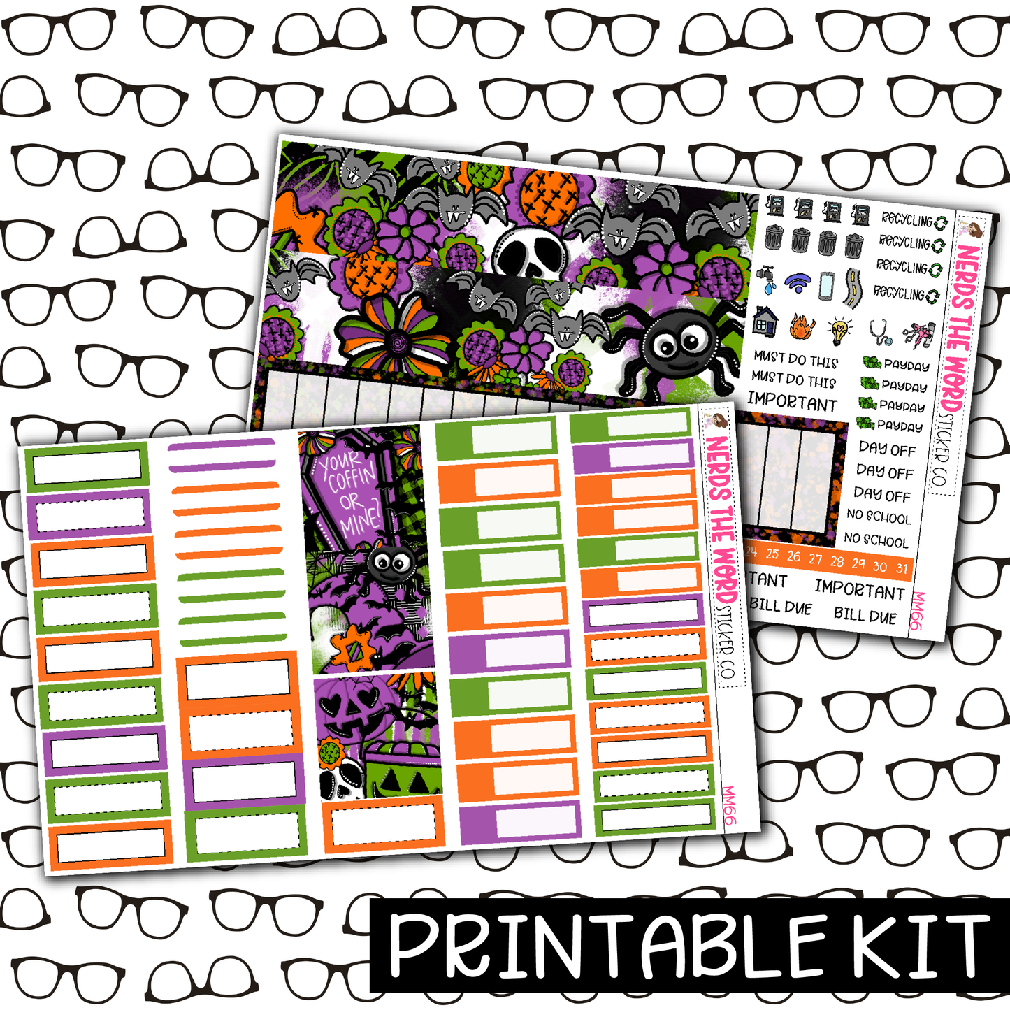 PRINTABLE - Spooky Season Monthly, Weekly and or Journaling Sticker Kit