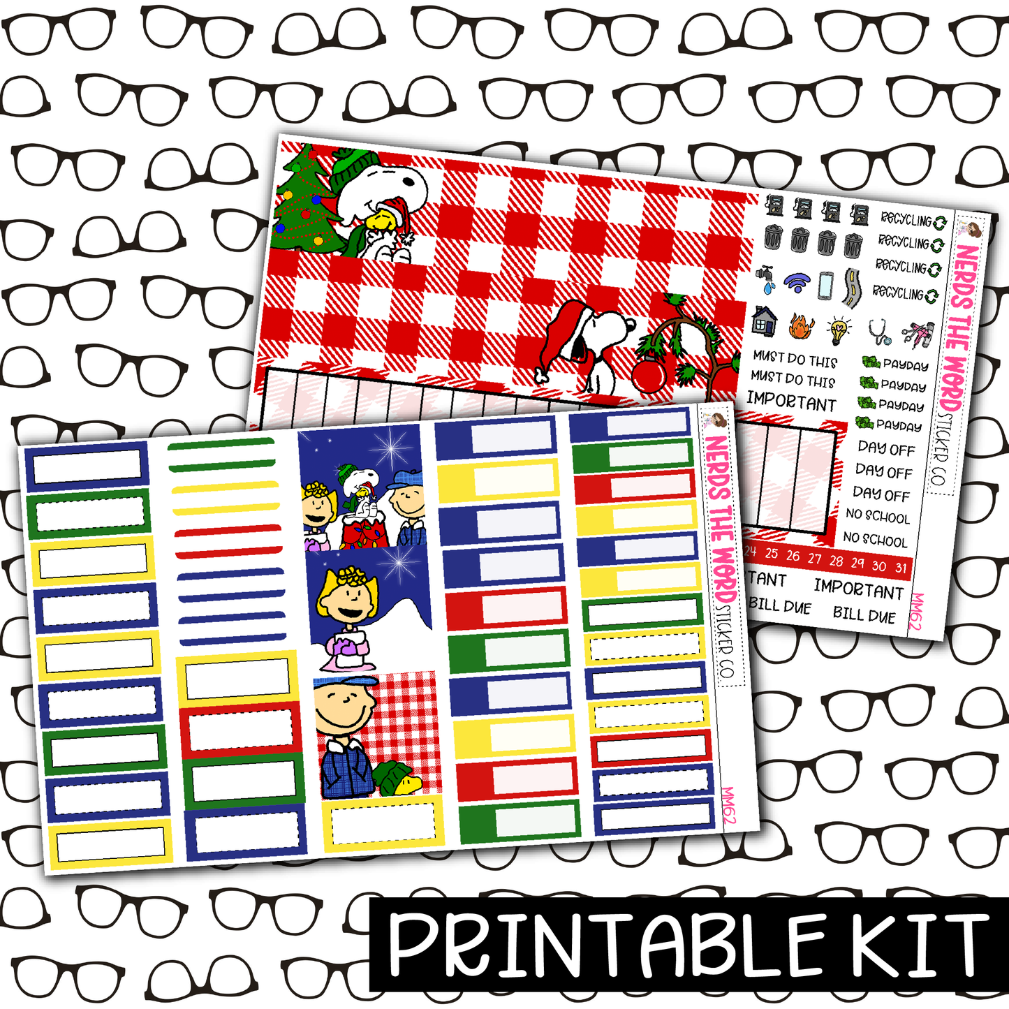 PRINTABLE - Dog Christmas Monthly, Weekly and or Journaling Sticker Kit