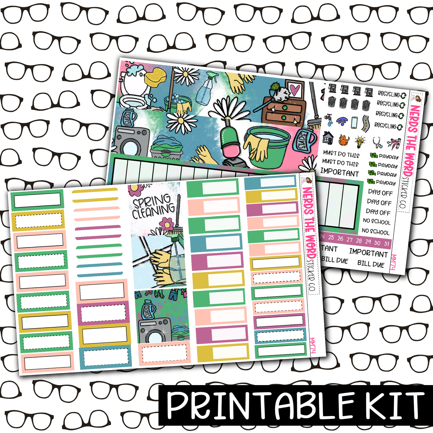PRINTABLE -Spring Cleaning Monthly, Weekly and or Journaling Sticker Kit