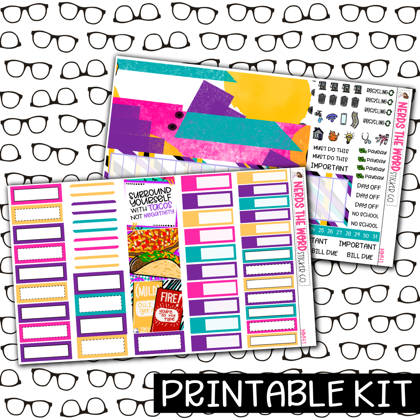 PRINTABLE -Tacos Monthly, Weekly and or Journaling Sticker Kit