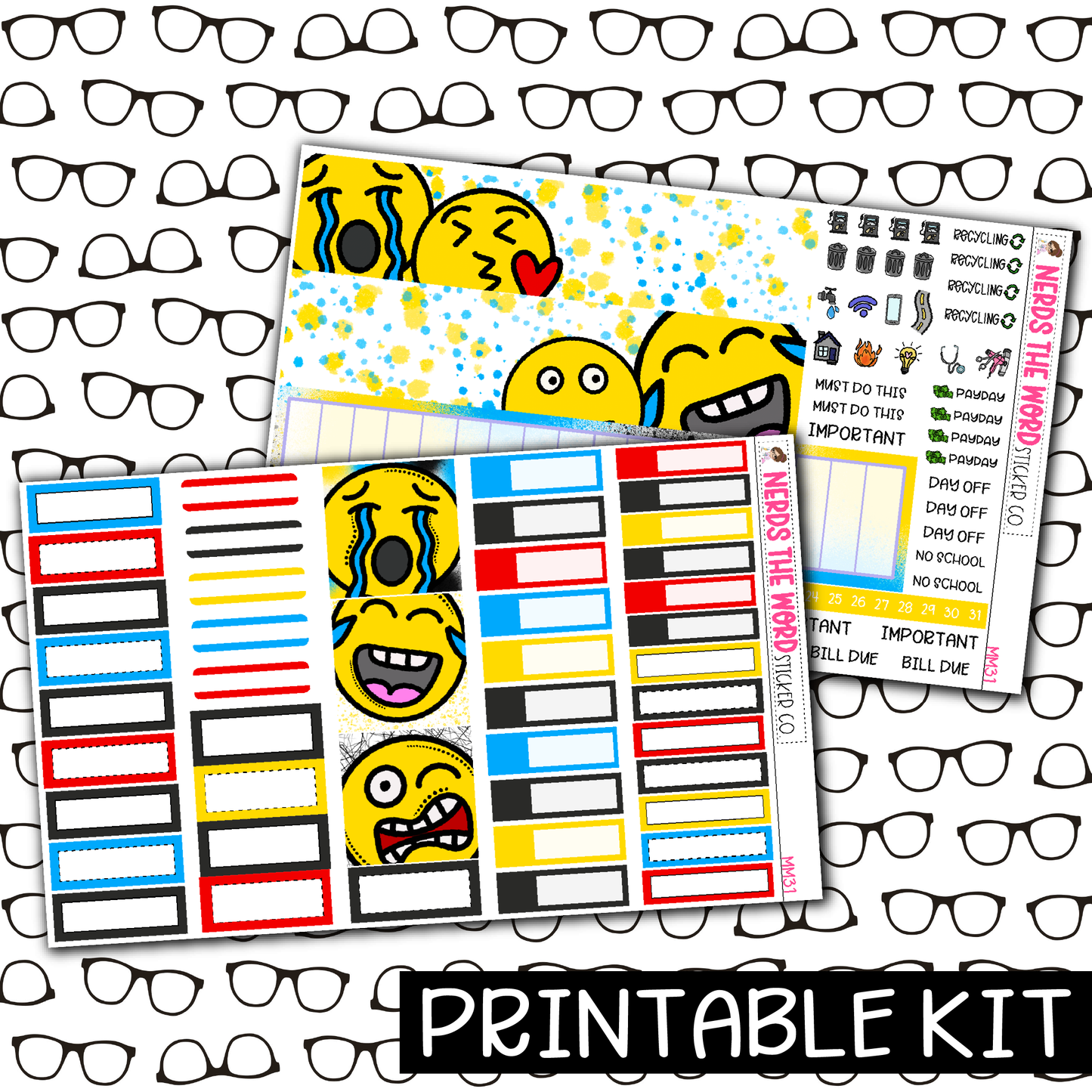 PRINTABLE -  Faces Monthly, Weekly and or Journaling Sticker Kit