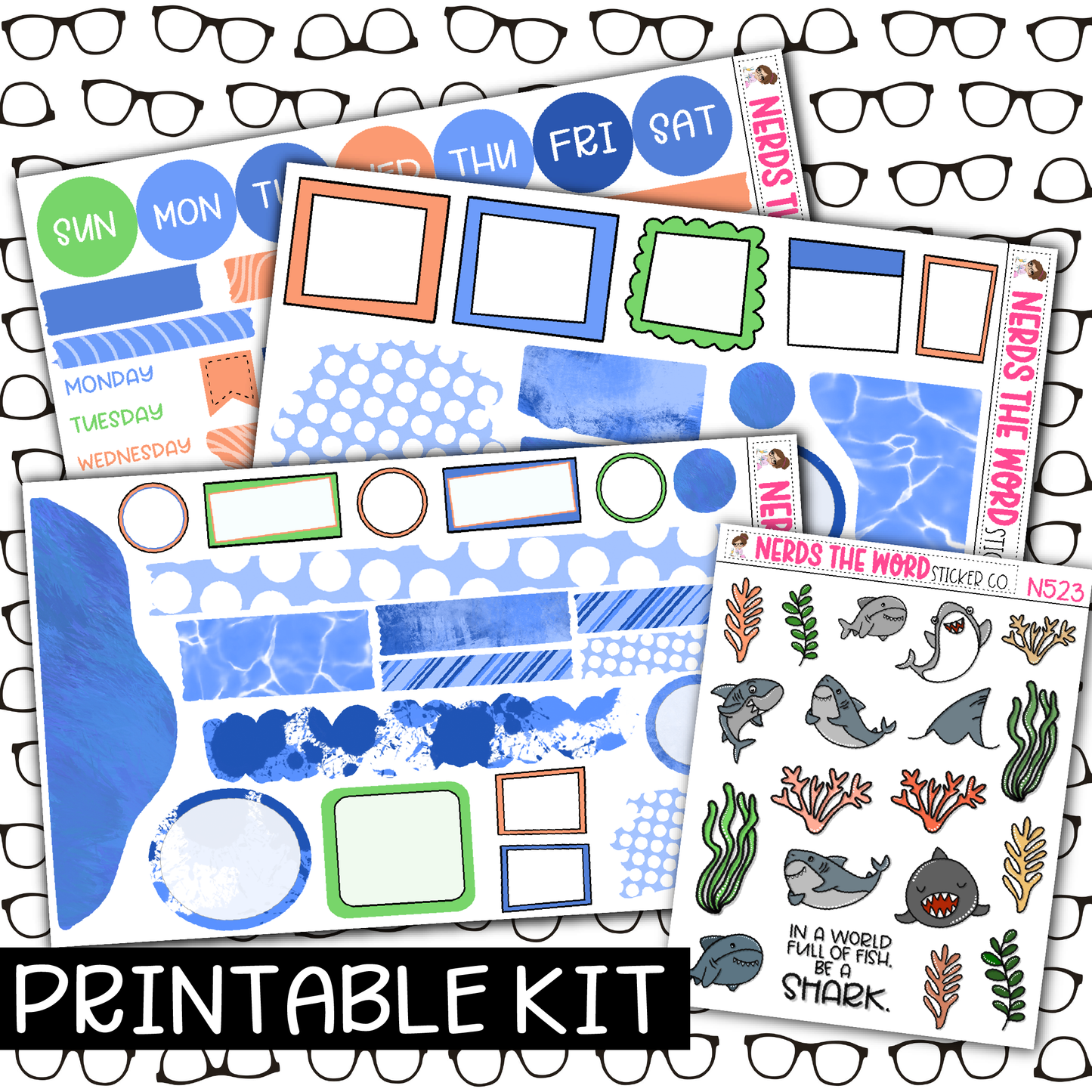 PRINTABLE - Be A Shark Monthly, Weekly and or Journaling Sticker Kit