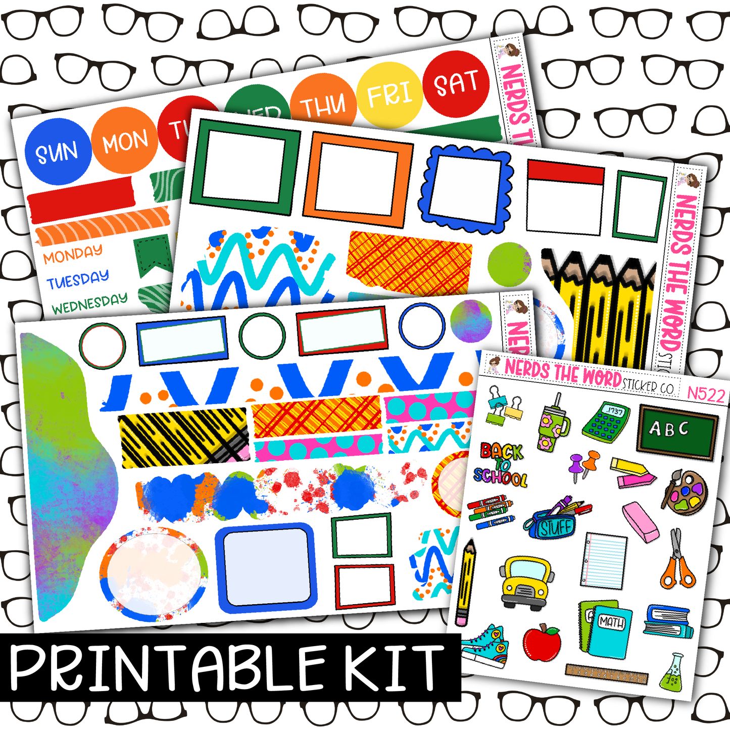 PRINTABLE - Back To School Monthly, Weekly and or Journaling Sticker Kit