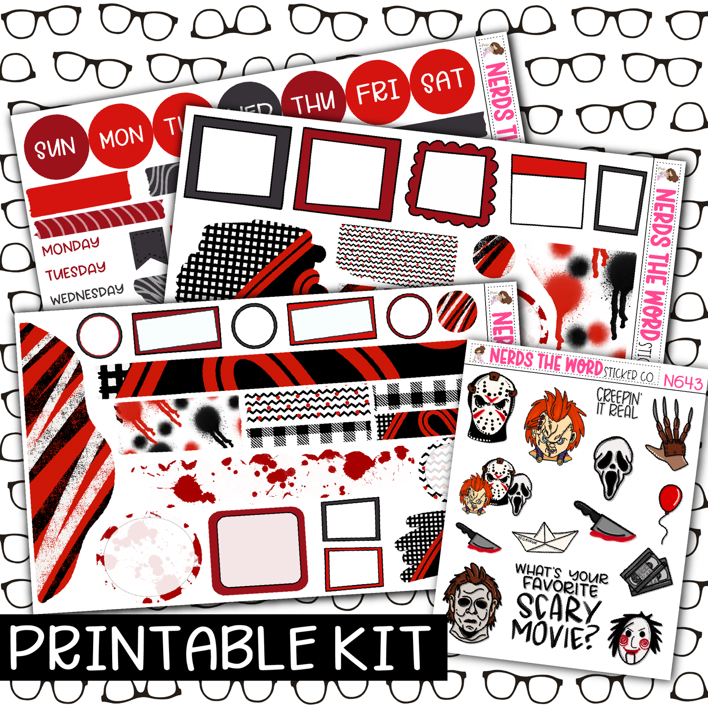 PRINTABLE - Horror Nights Monthly, Weekly and or Journaling Sticker Kit