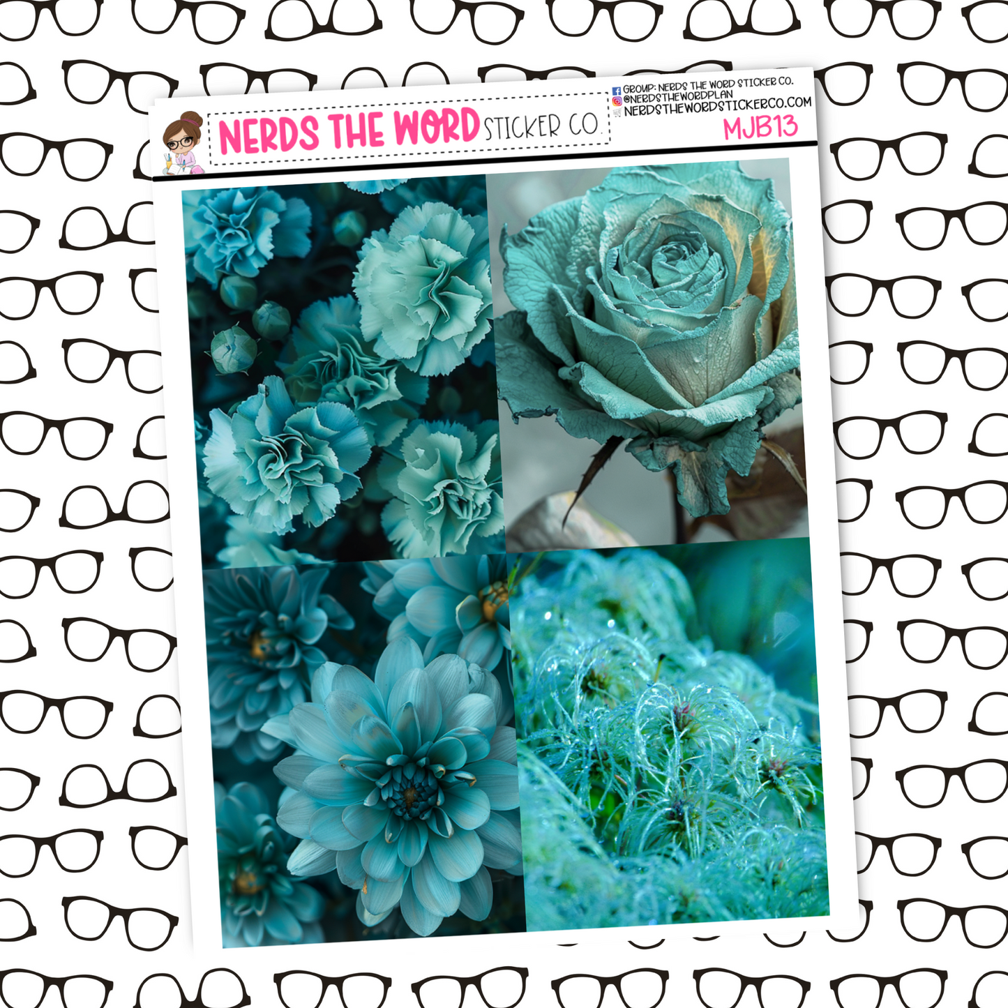 Teal Flowers Mini Just Box Sticker Sheet