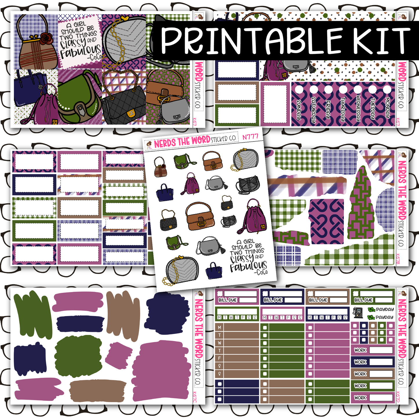 PRINTABLE Purses Weekly Kit - Choose your Size