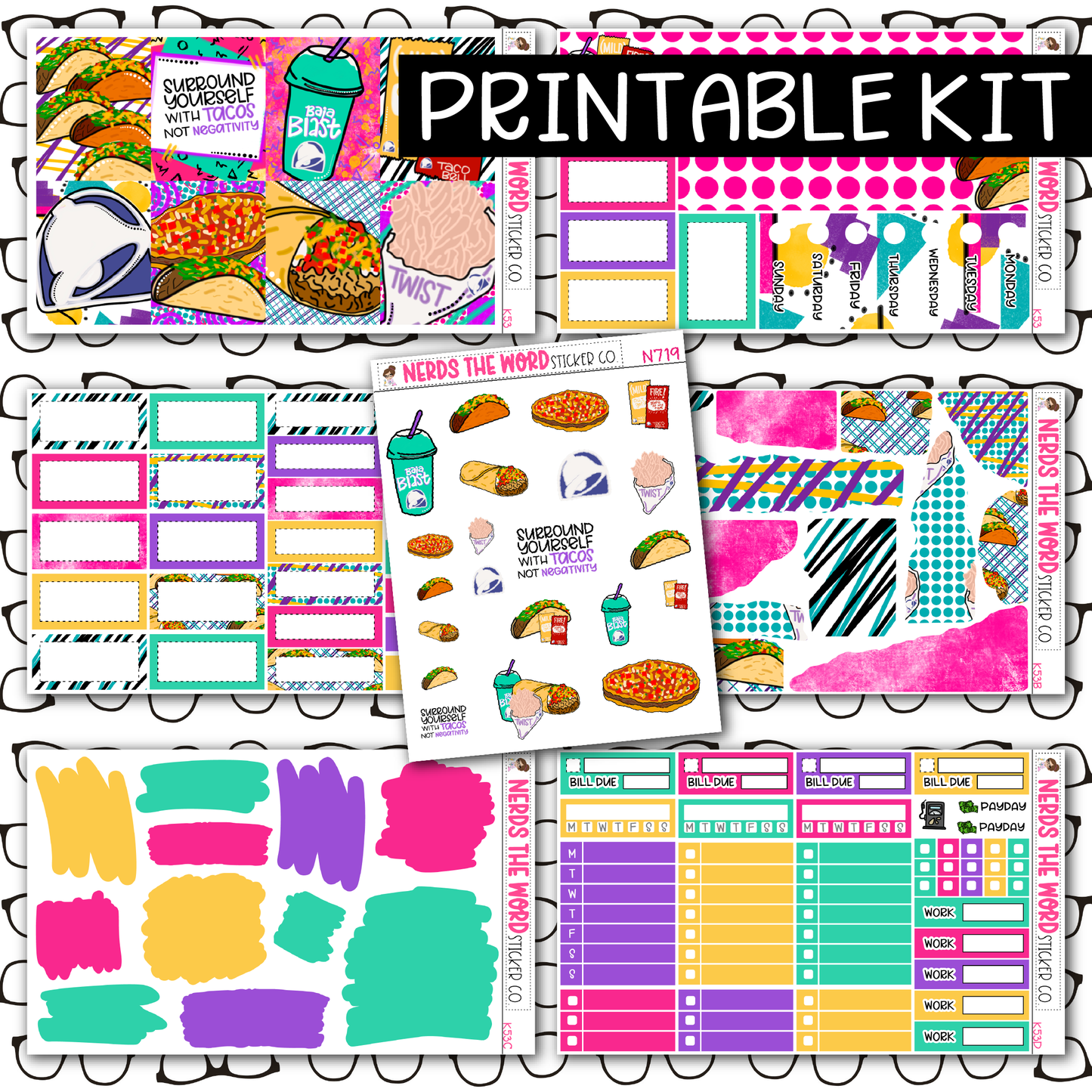 PRINTABLE Tacos Weekly Kit - Choose your Size