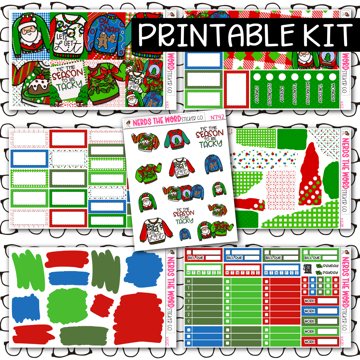 PRINTABLE Ugly Sweater Weekly Kit - Choose your Size