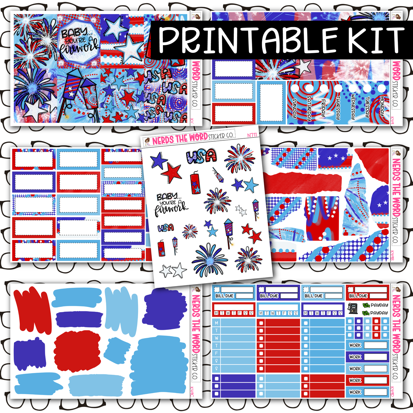 PRINTABLE Firework Weekly Kit - Choose your Size