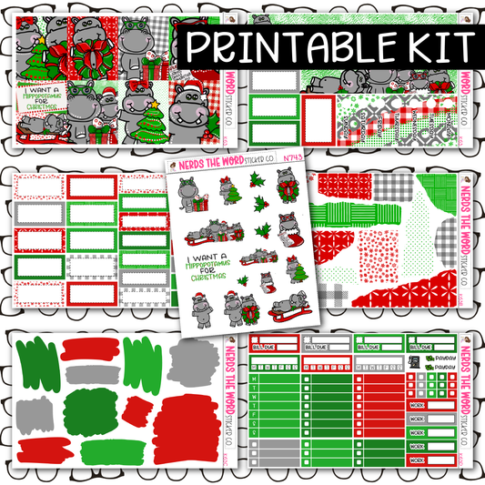 PRINTABLE Hippo for Christmas Weekly Kit - Choose your Size