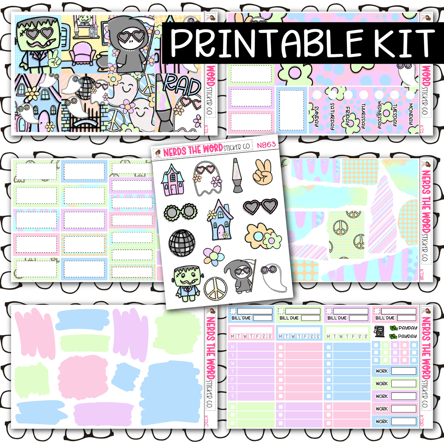 PRINTABLE Groovy Halloween Weekly Kit - Choose your Size