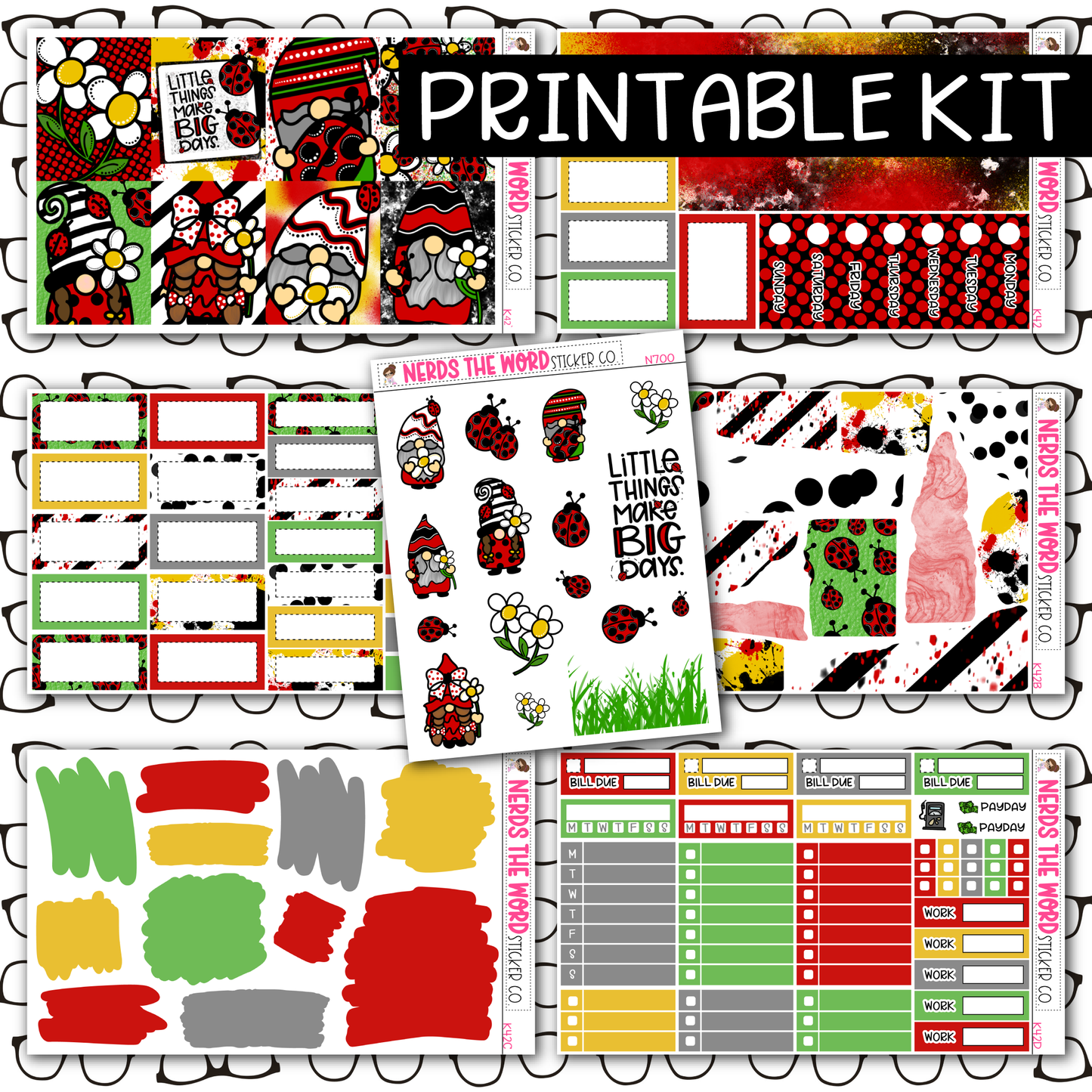 PRINTABLE Ladybug Gnomes Weekly Kit - Choose your Size