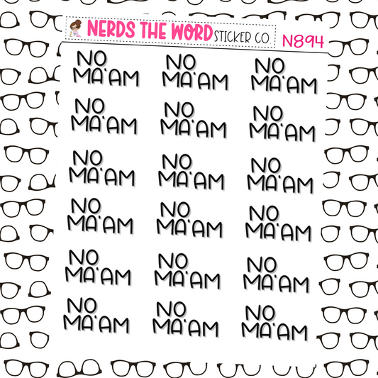 No Ma'am Hand Lettered Planner Stickers